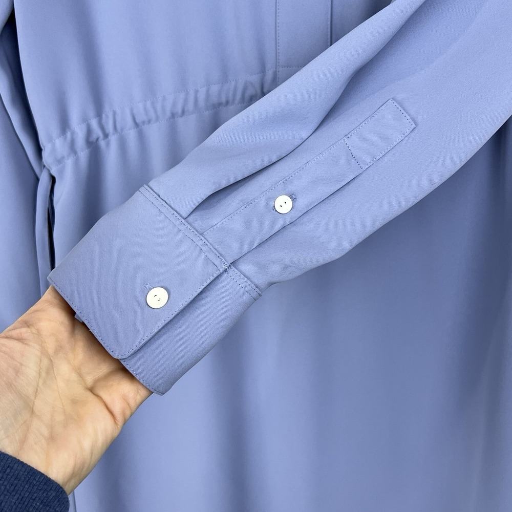 NEW Theory Drawstring Matte Twill Dress Women 6 Blue Midi Long Sleeve - Picture 4 of 13